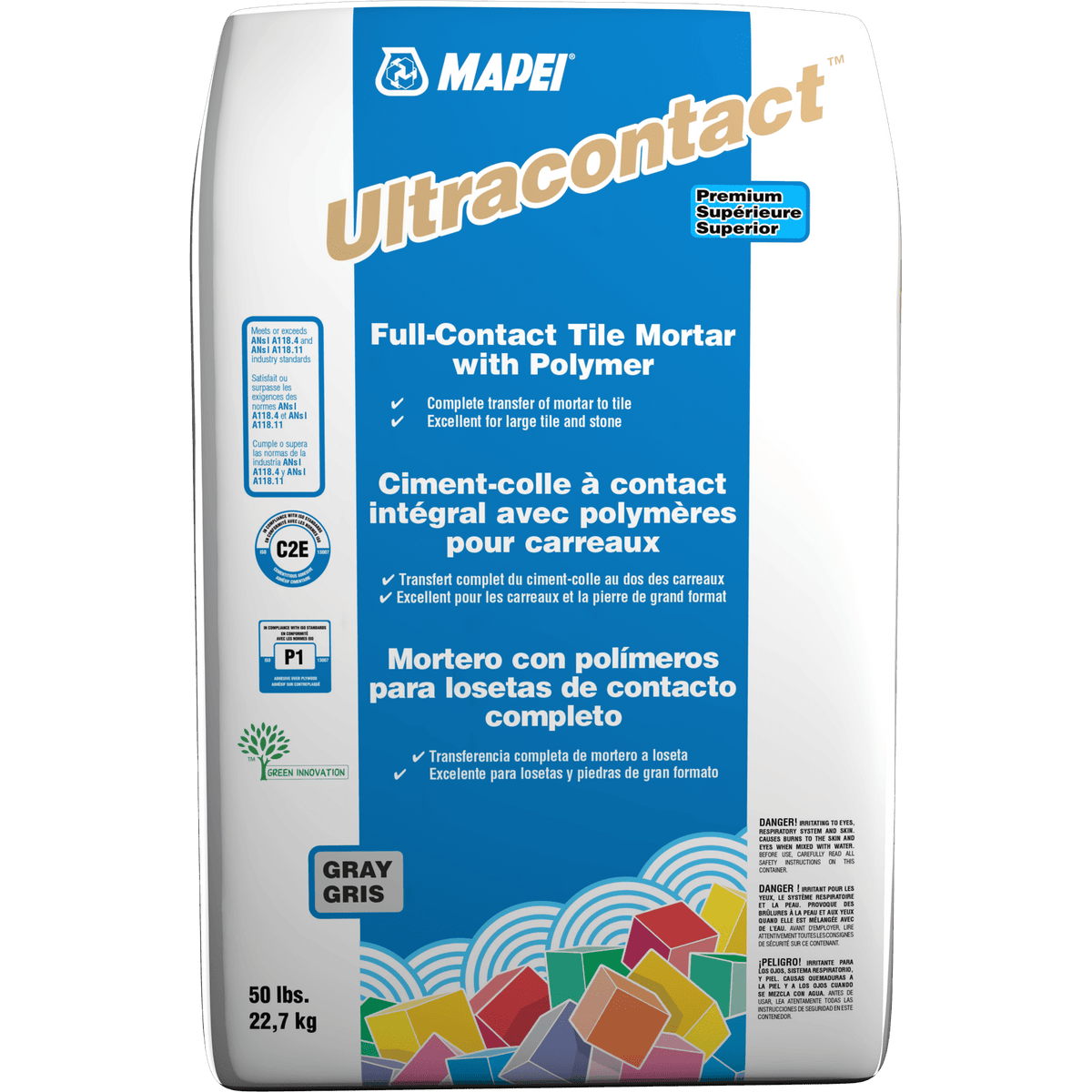 Mapei Ultracontact Ciment-colle à contact intégral avec polymères pour carreaux, Gris